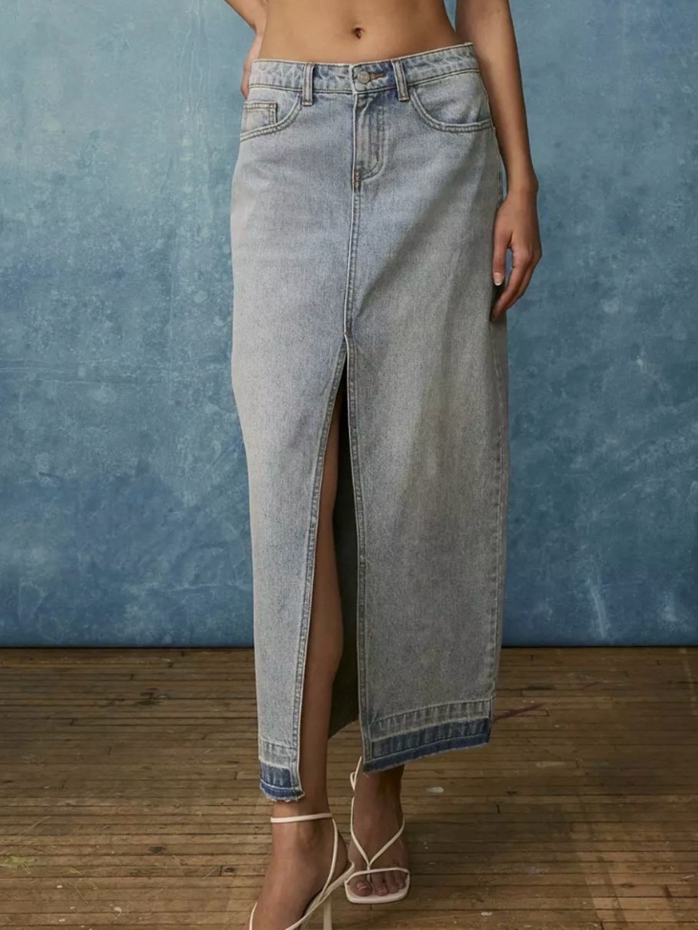 BDG Urban Outfitters Blue Denim Cotton Maxi Skirt with Front Slit S